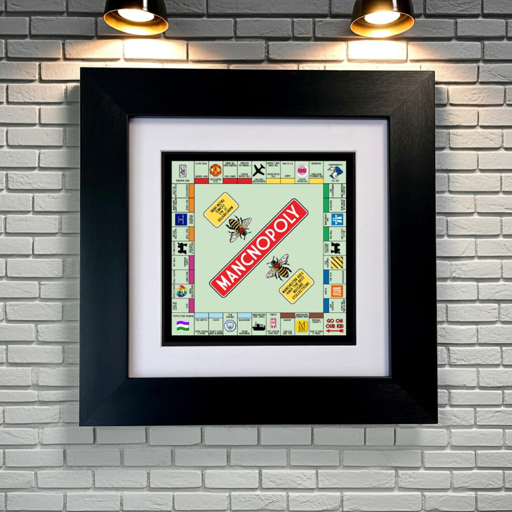 Framed MANCHESTER Monopoly PRINT SU MACE GIFTS
