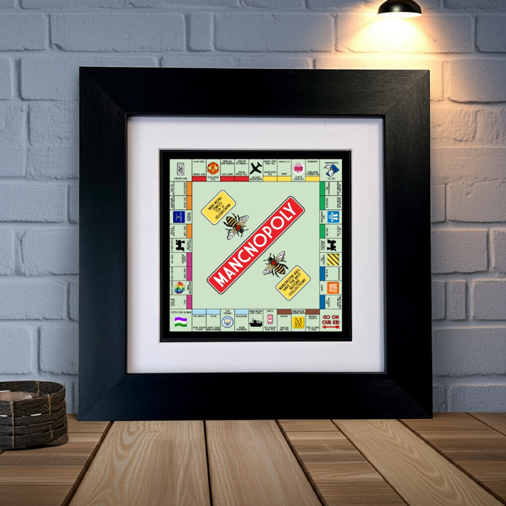 Framed MANCHESTER Monopoly PRINT SU MACE GIFTS