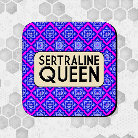 SERTRALINE QUEEN COASTER WITH A PURPLE AND PINK FLOWER PATTERN