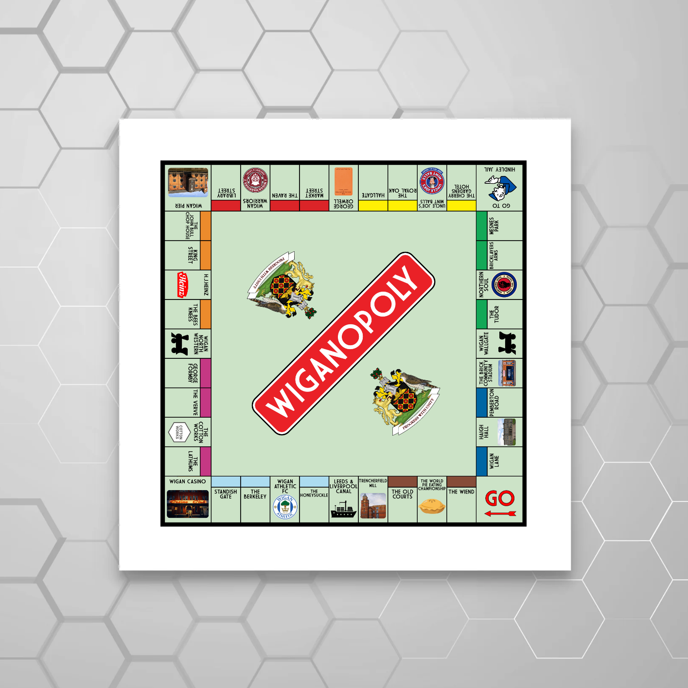 Wigan Monopoly Style Print | Funny Wigan Gift Wall Art